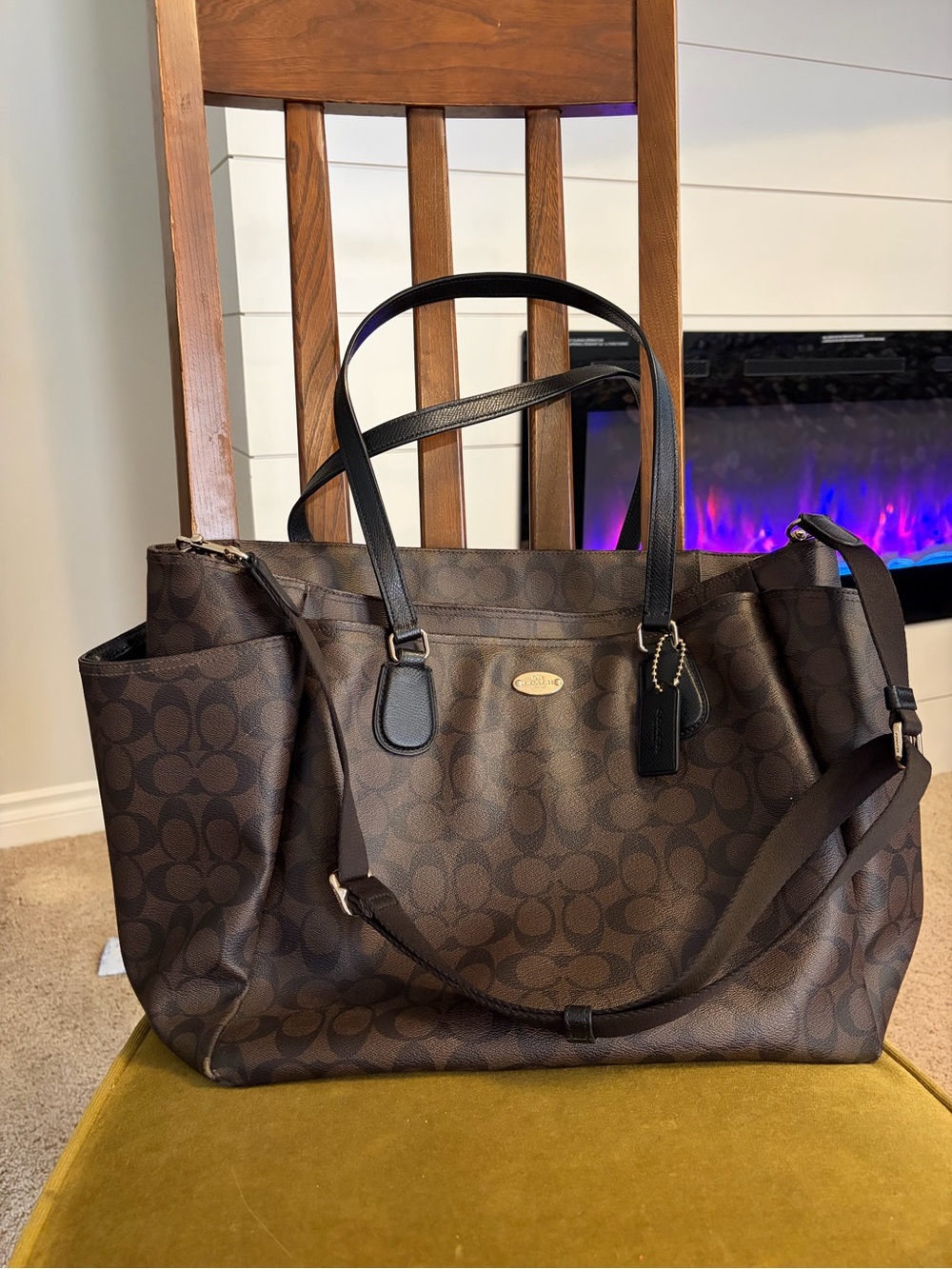 Coach Dark Brown Signature Baby Tote with Black Handles
